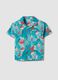 Camisa azul em algod&atilde;o puro com estampado tropical_0