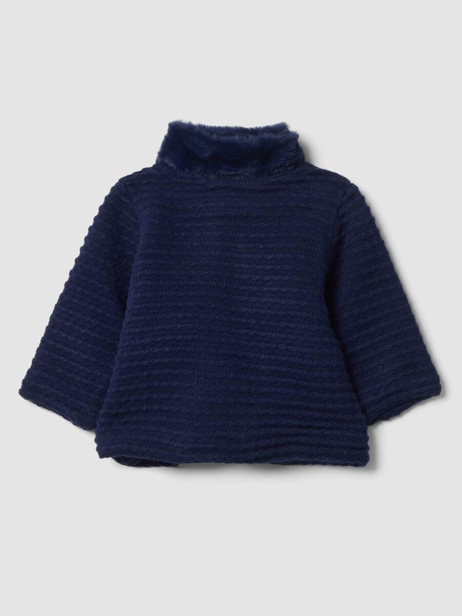 Cappotto blu notte imbottito con collo regular fit con collo effetto peluche_1