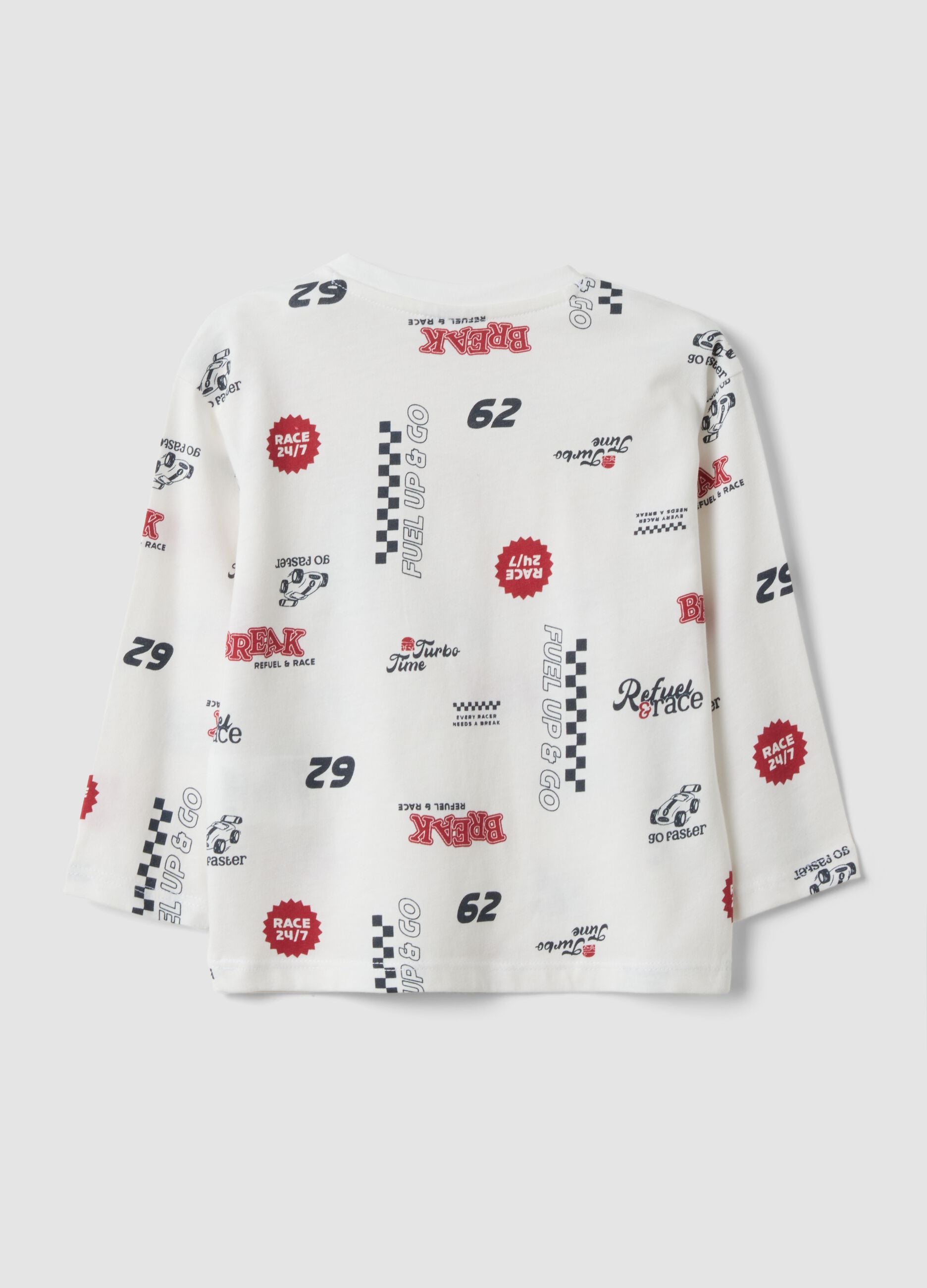 Wei&szlig;es T-Shirt aus reiner Bio-Baumwolle mit Racing-Print f&uuml;r Baby-Jungen