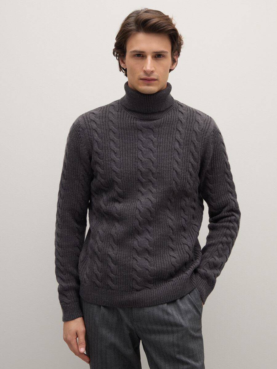 Grey turtleneck jumper regular fit with jacquard pattern_1