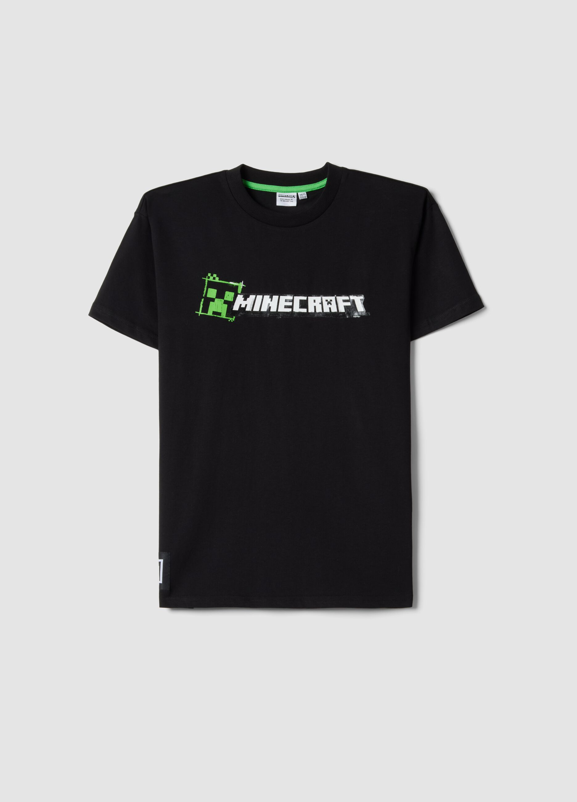 Boys' relaxed fit pure black cotton T-shirt with print