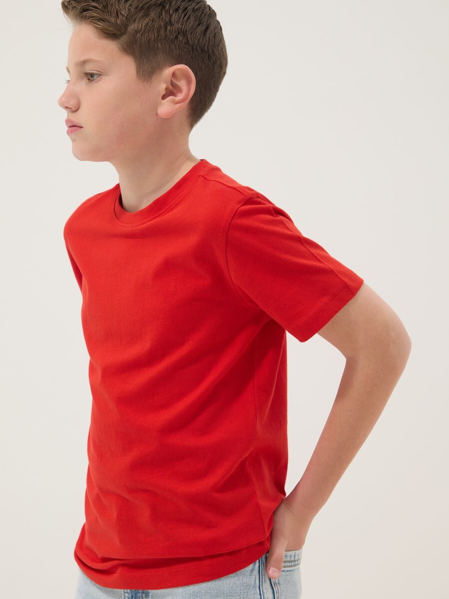 Boys&rsquo; red pure cotton T-shirt, regular fit_0