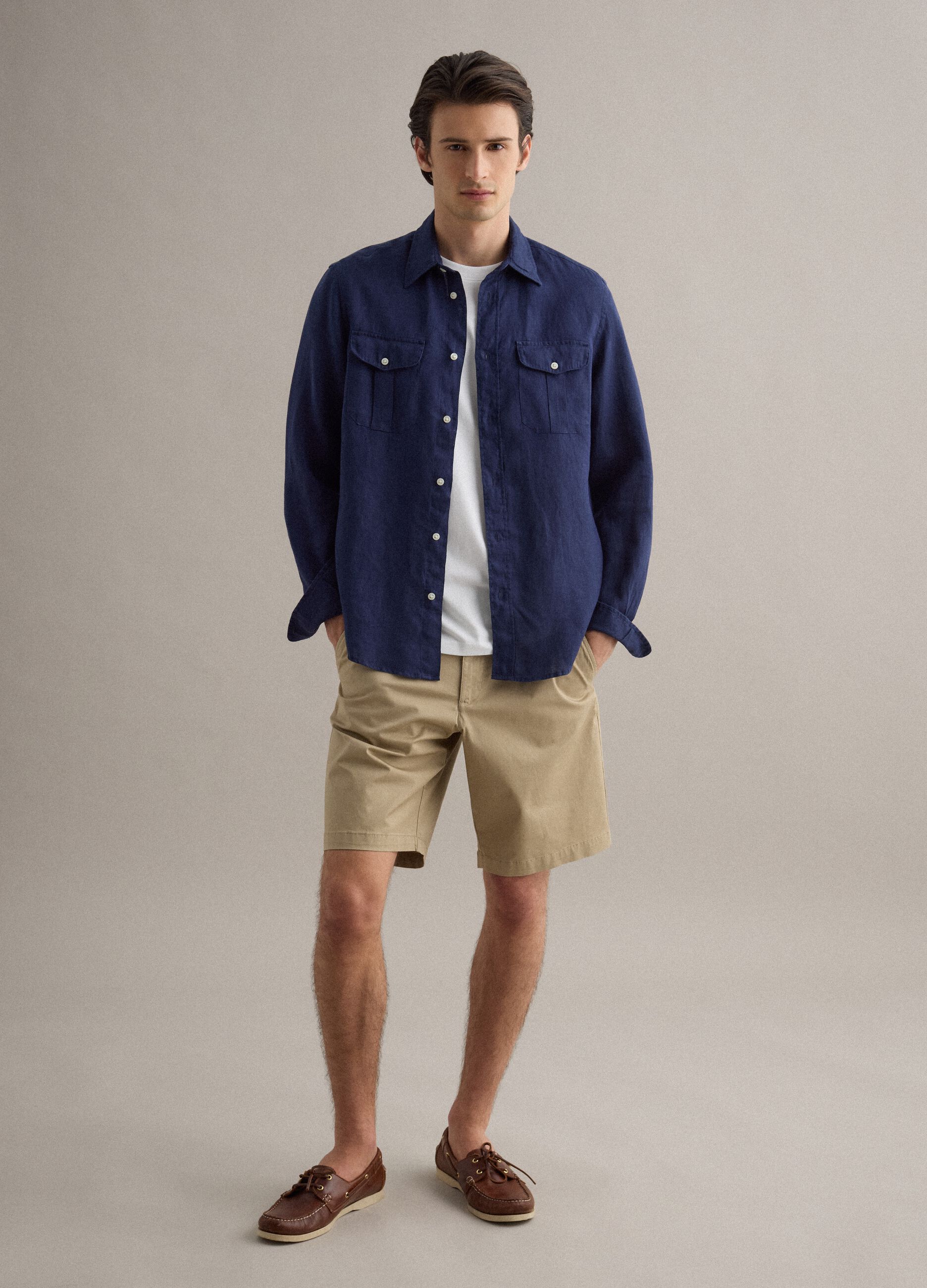 Beige Chino-Shorts aus Stretch-Baumwolle, Regular Fit