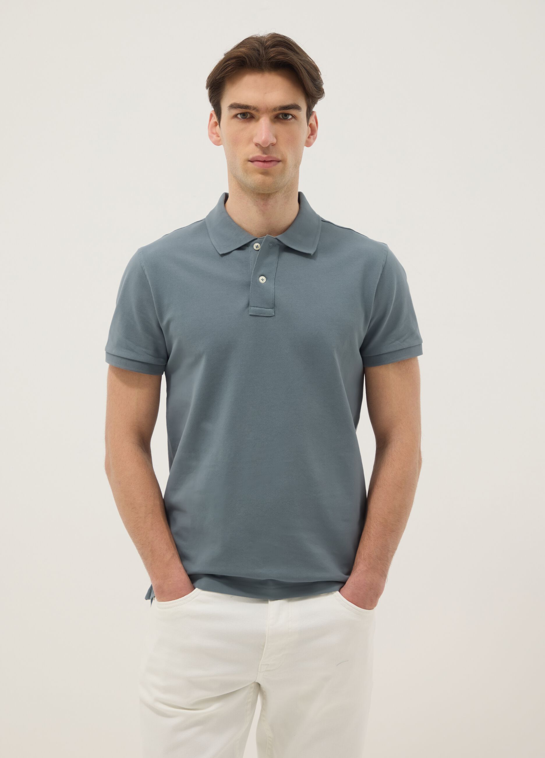 Slim Fit graues Polo aus reiner Baumwolle