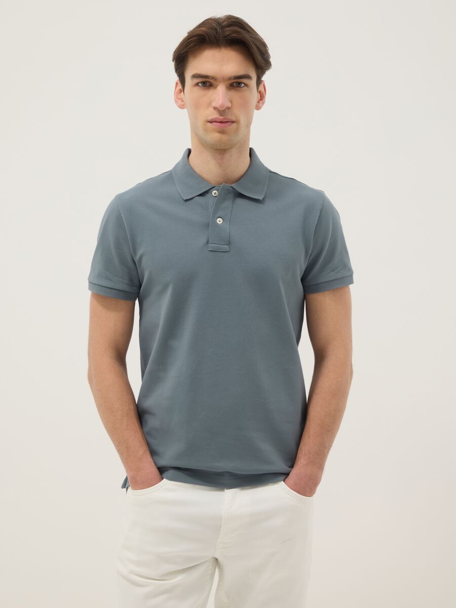 Slim fit grey pure cotton polo_0