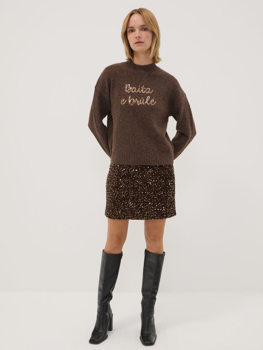 Brown wool-blend jumper with high neck, oversized fit_1
