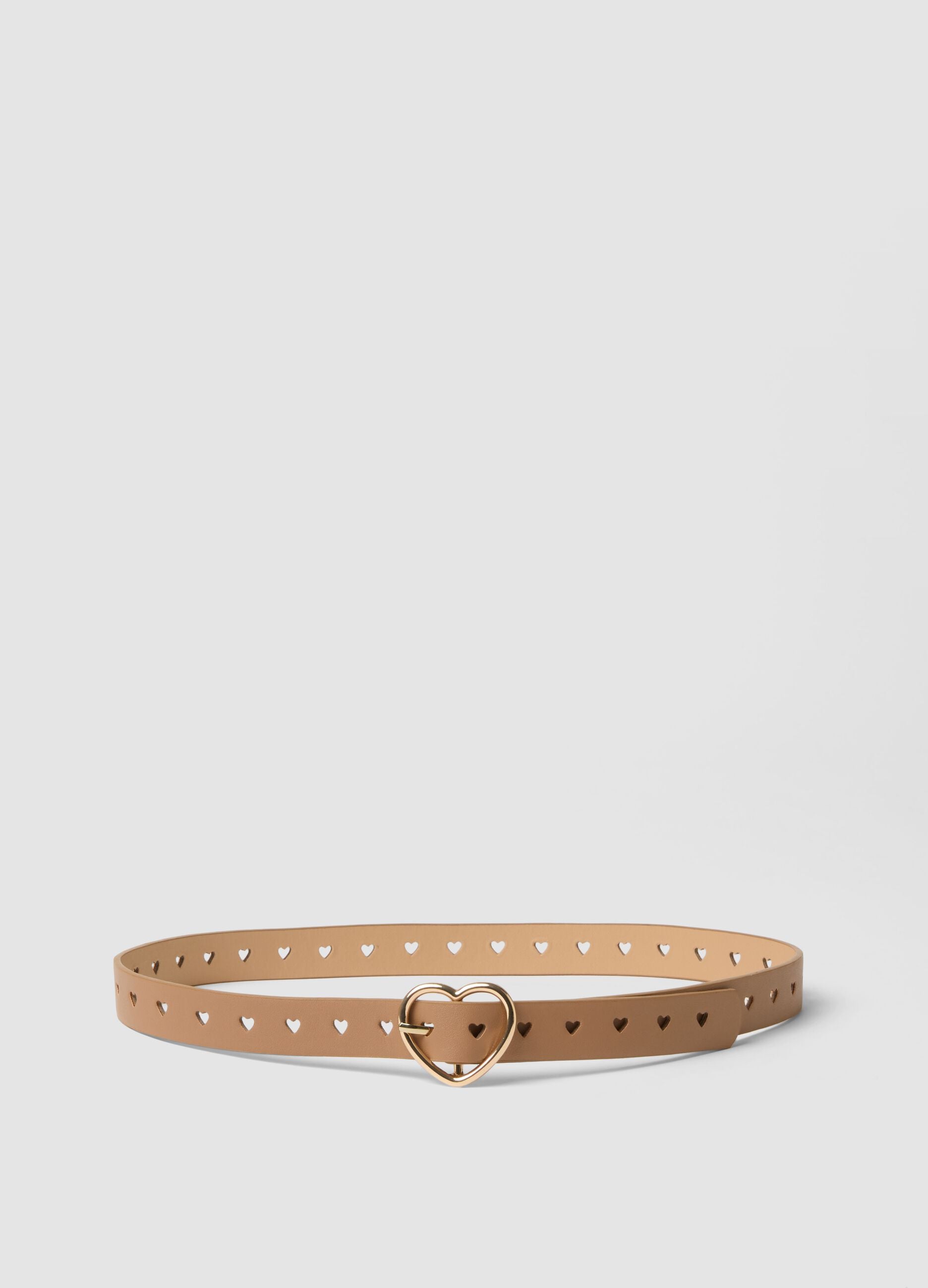 Brown belt with perforated heart buckle