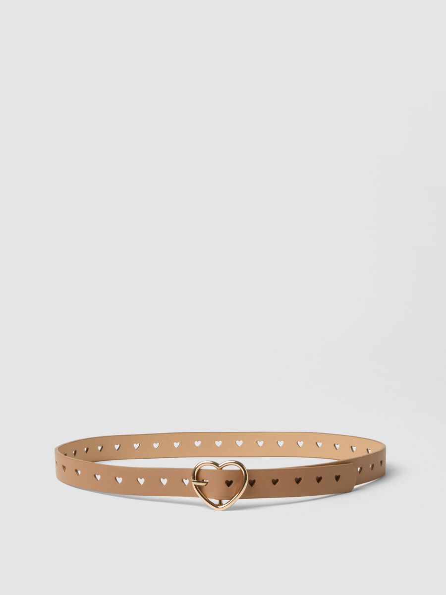 Brown belt with perforated heart buckle_0