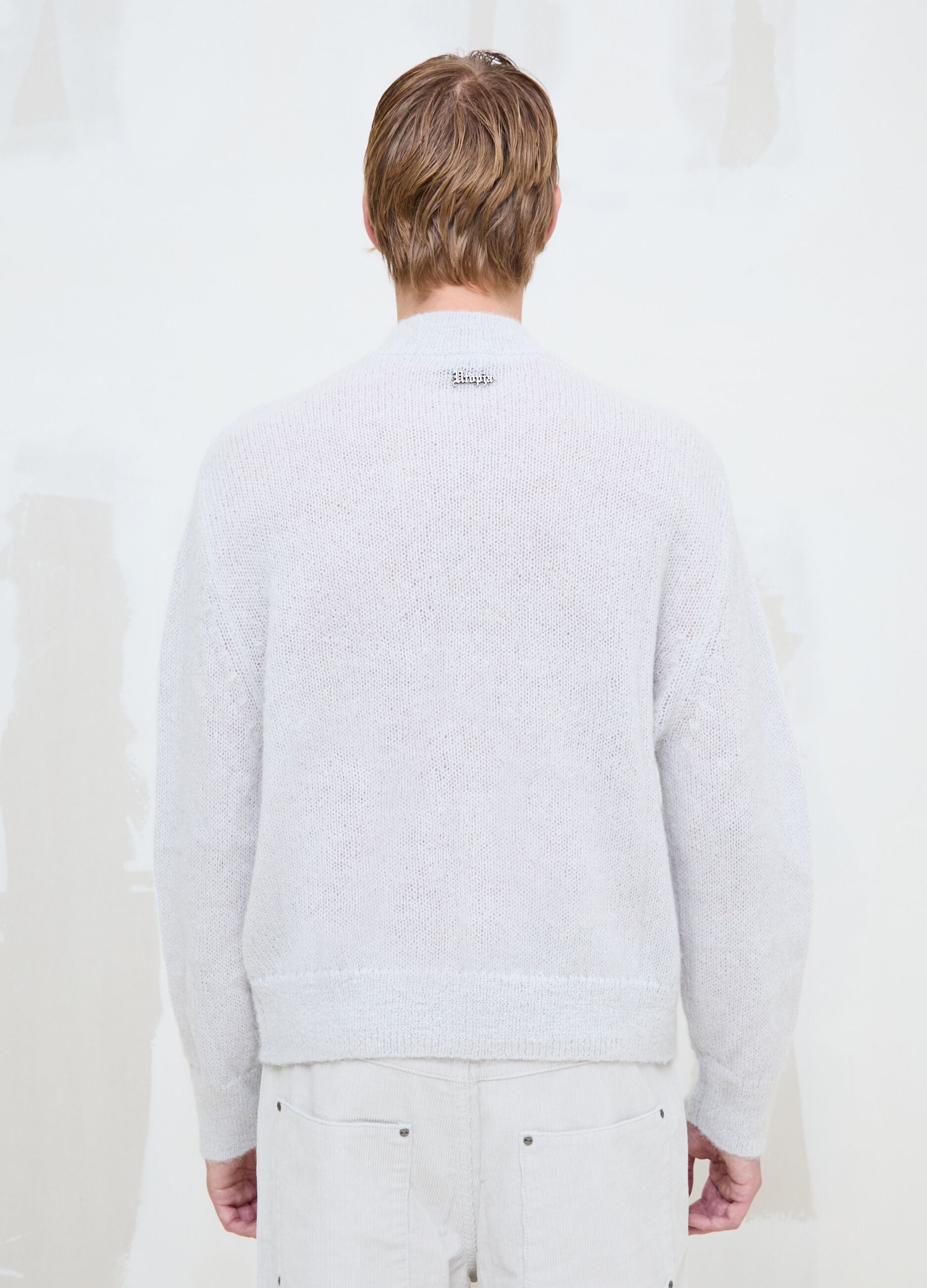 Mohair-Rundhalspullover in Hellbeige