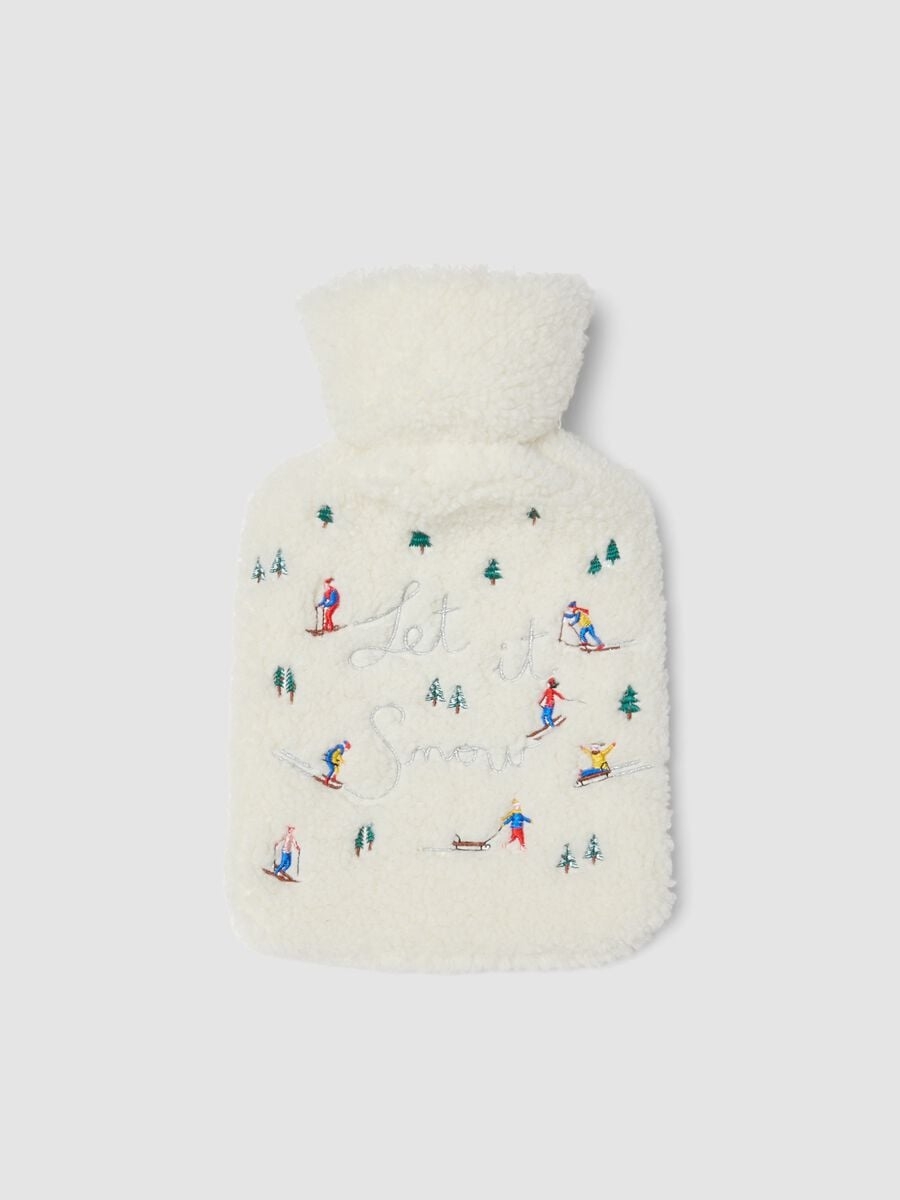 White hot water bottle with Christmas embroidery_0