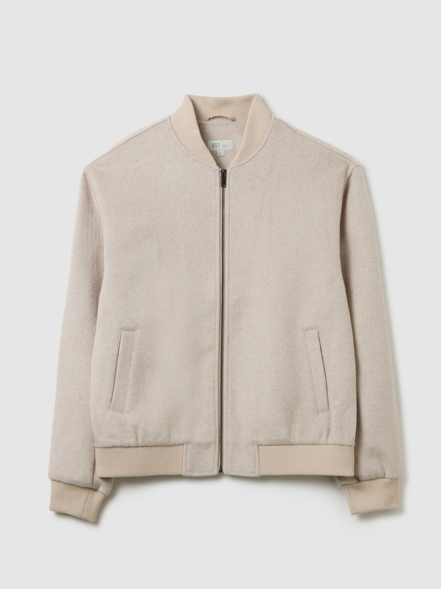 Beige wool blend bomber regular fit with zip_4