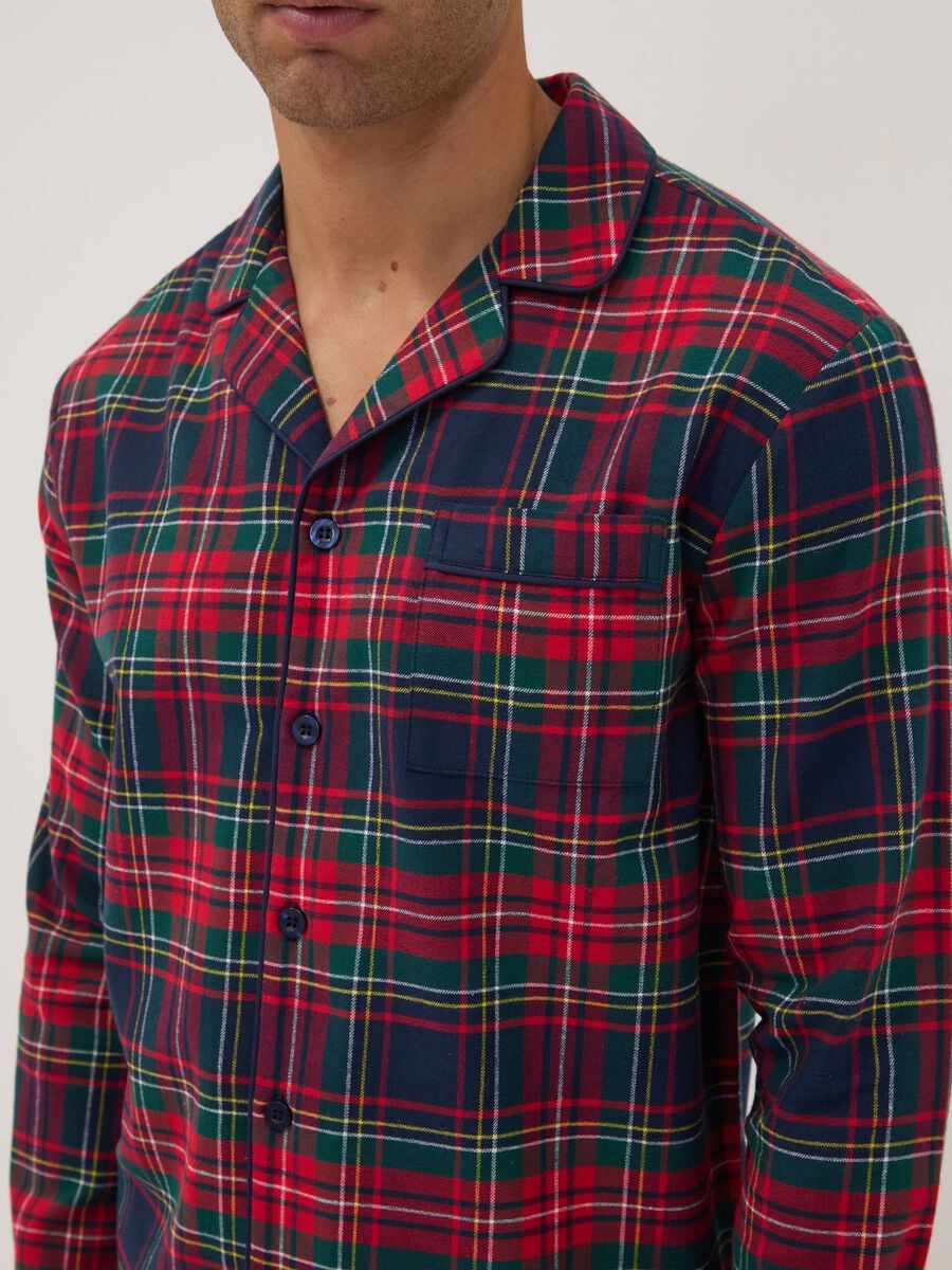Red regular-fit pyjamas with collar in pure organic cotton flannel_3