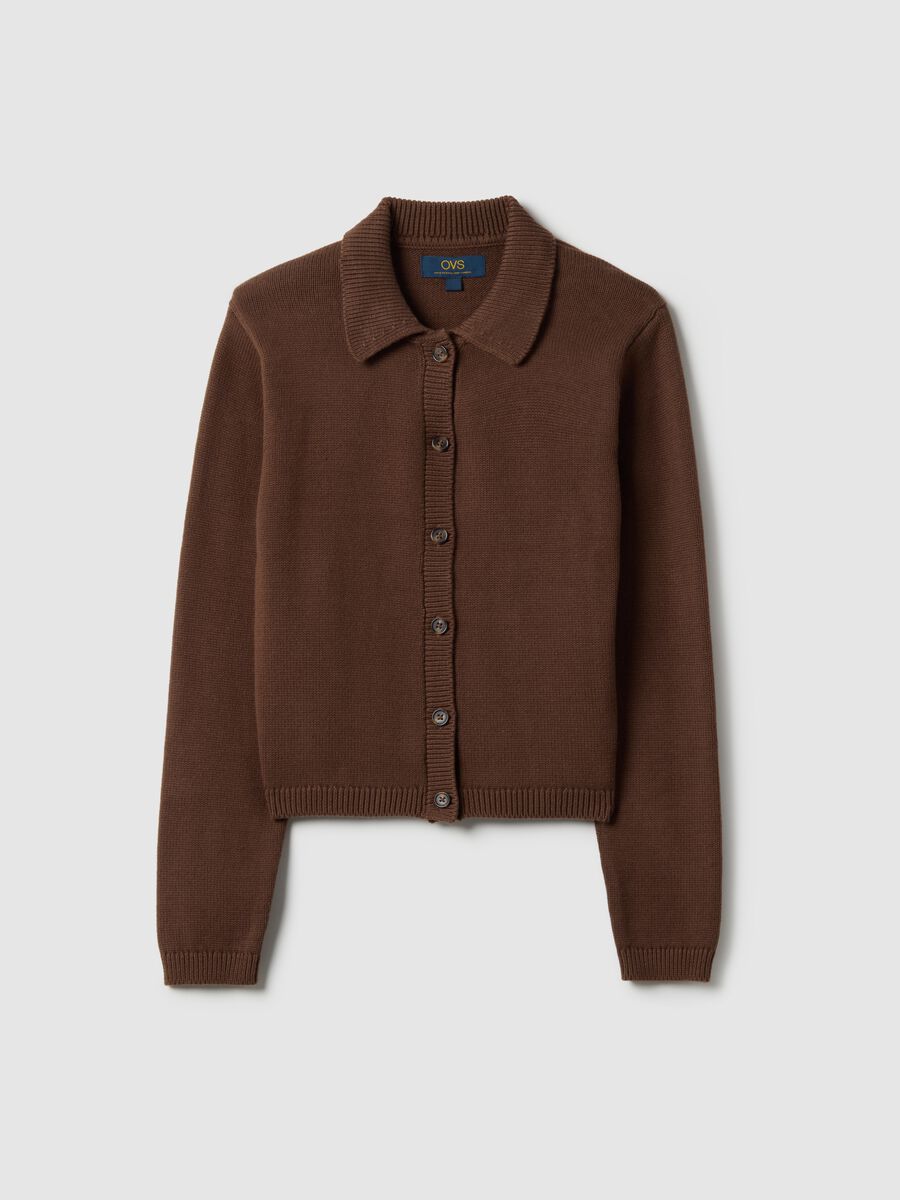 Brown cardigan with polo collar in pure cotton, regular fit_4