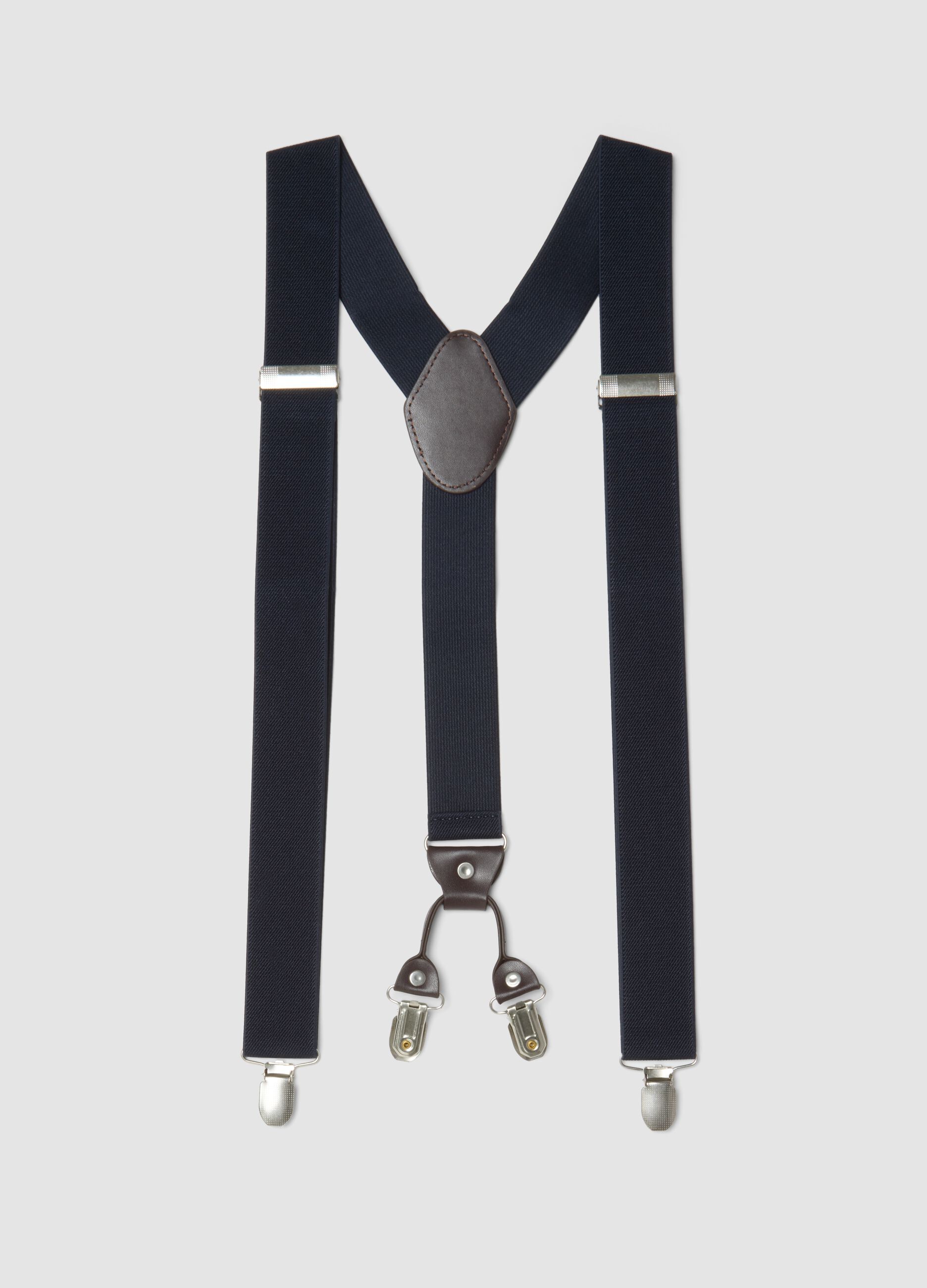 Blue elasticated braces with metal clips
