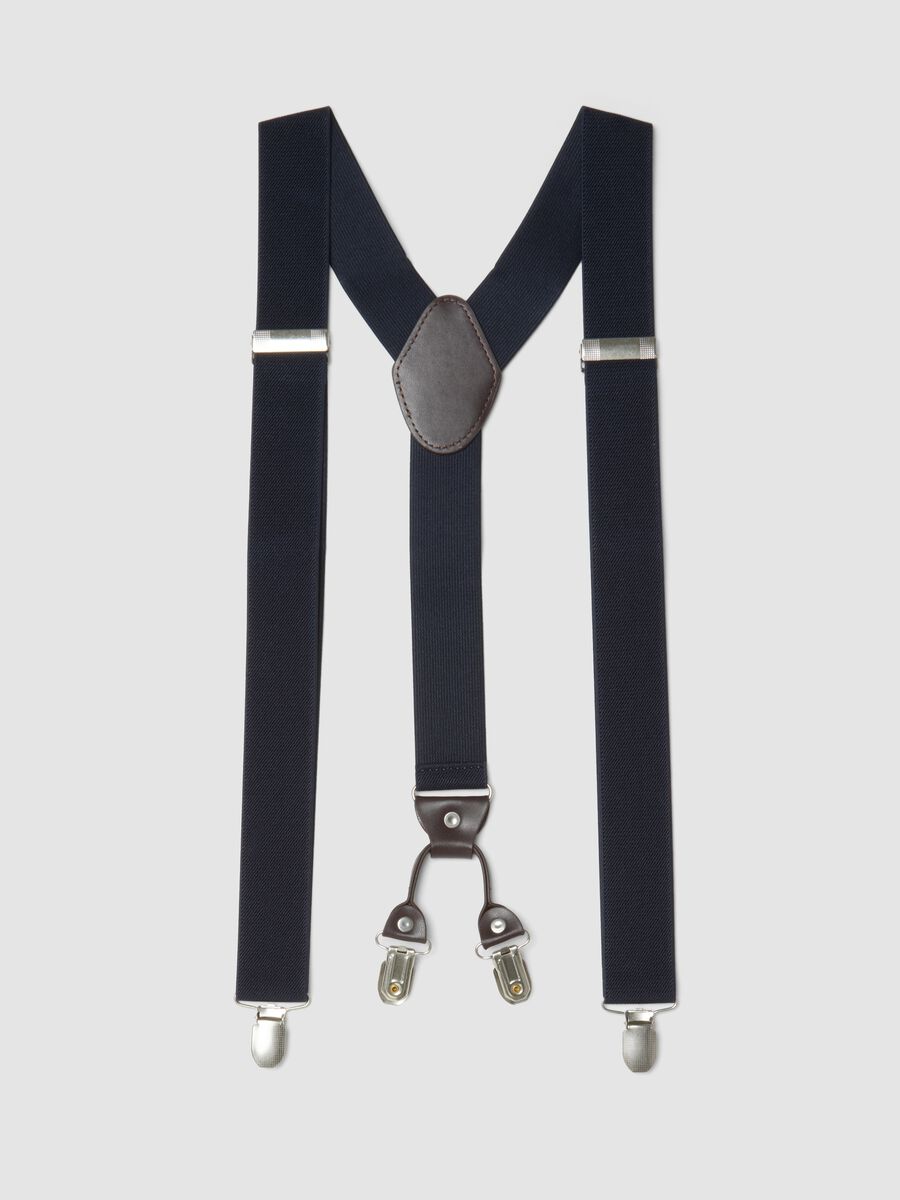 Blue elasticated braces with metal clips_0