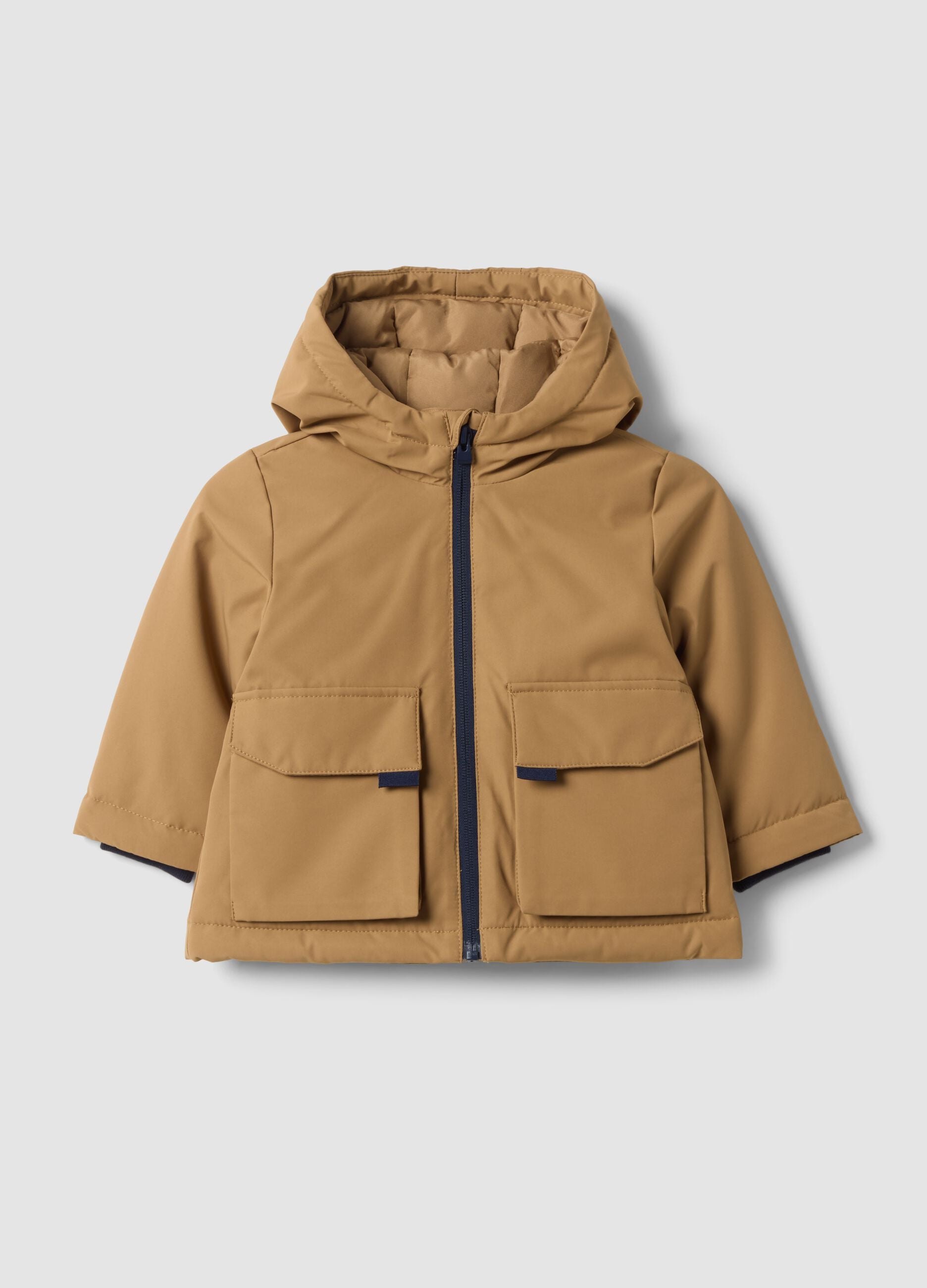 Giacca marrone imbottita con cappuccio e zip per bimbo