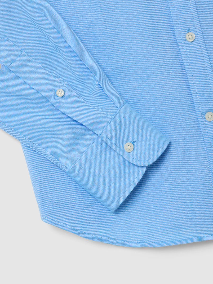 Long-sleeved blue flannel shirt in pure cotton regular fit_5