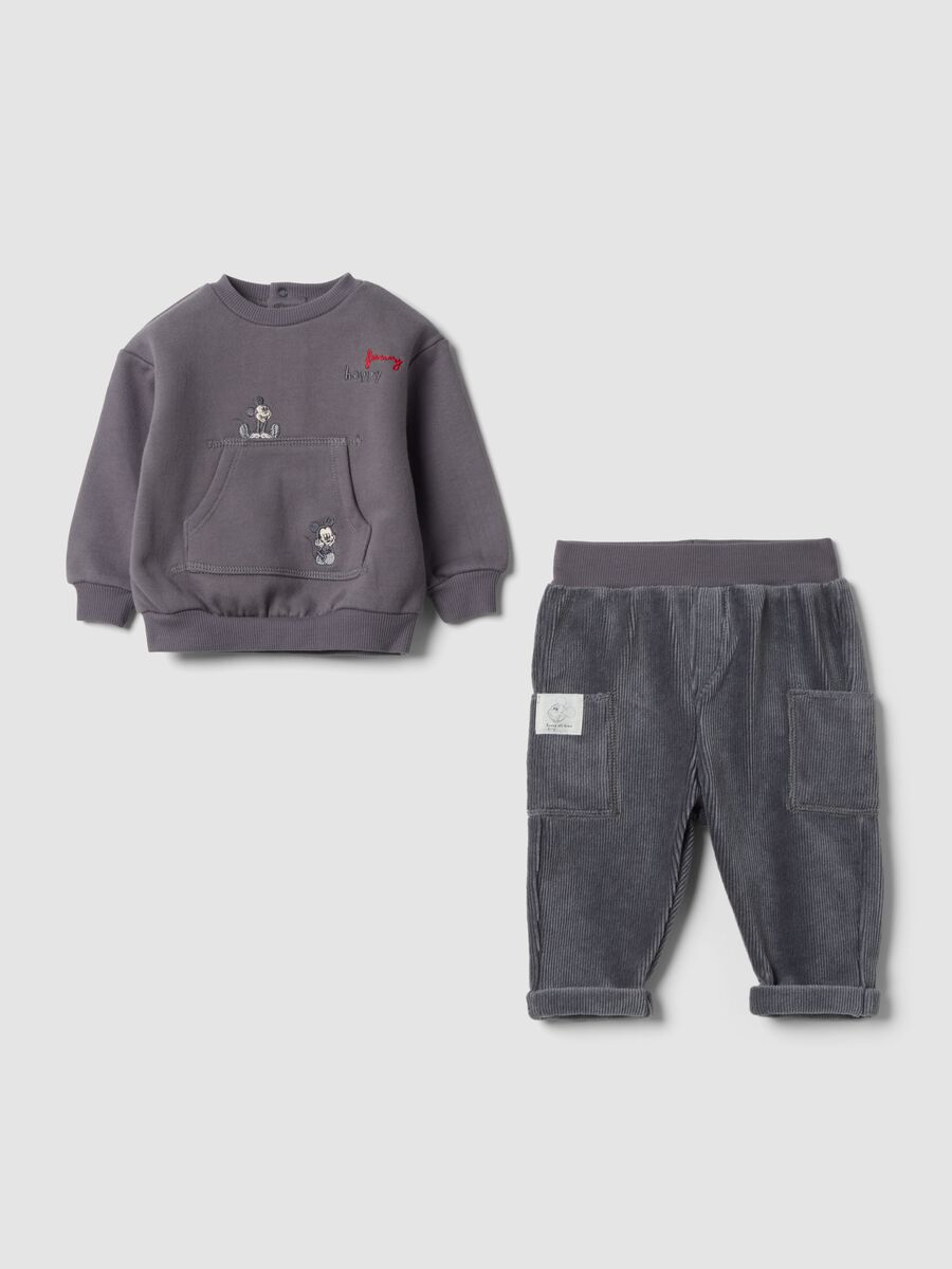 Grey ribbed organic cotton set with Mickey embroidery_0
