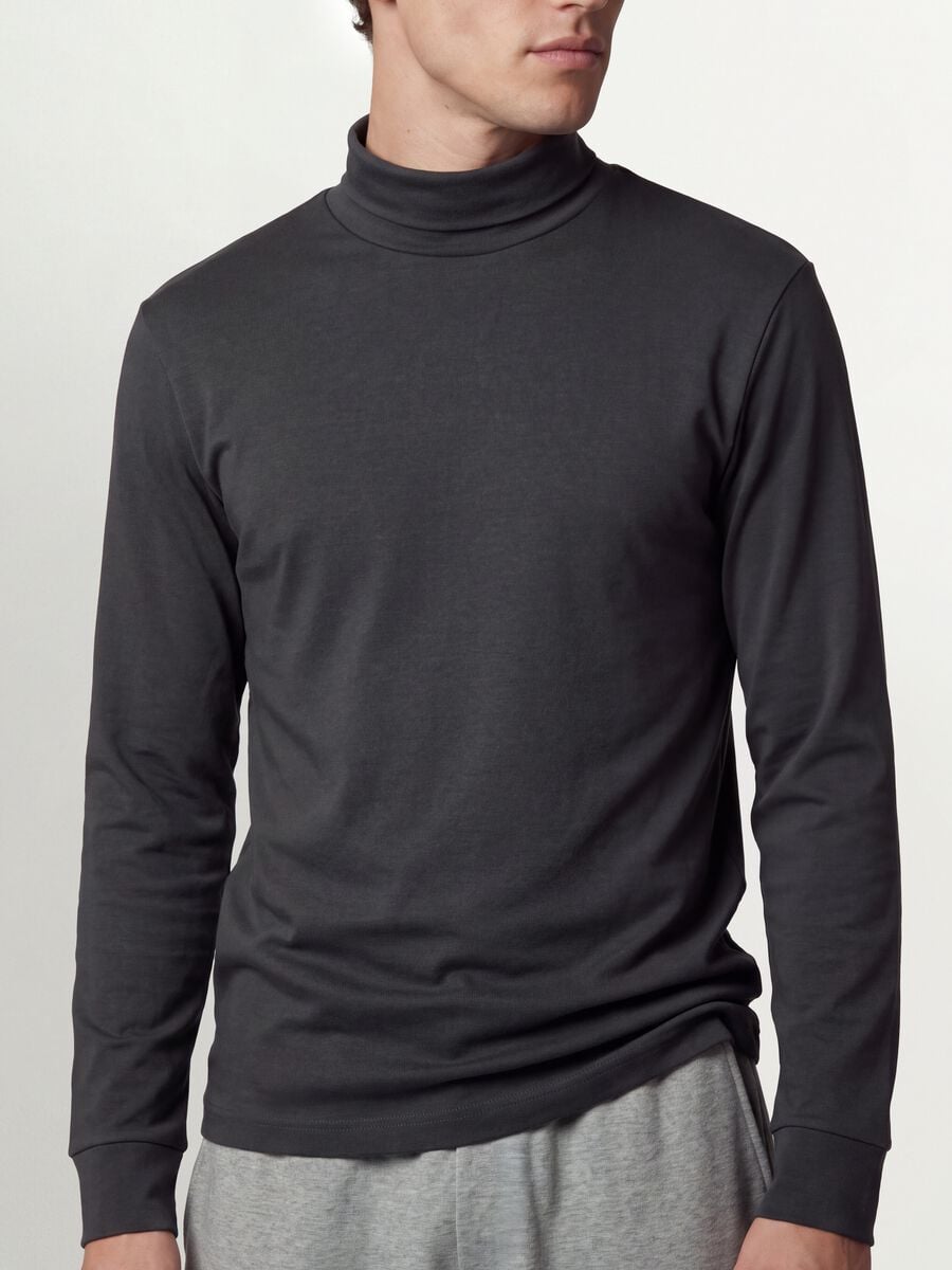 Grey pure cotton roll-neck T-shirt_2