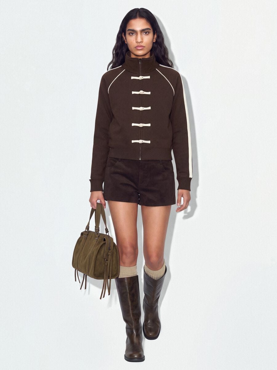 Brown cotton-blend sweatshirt with collar_1