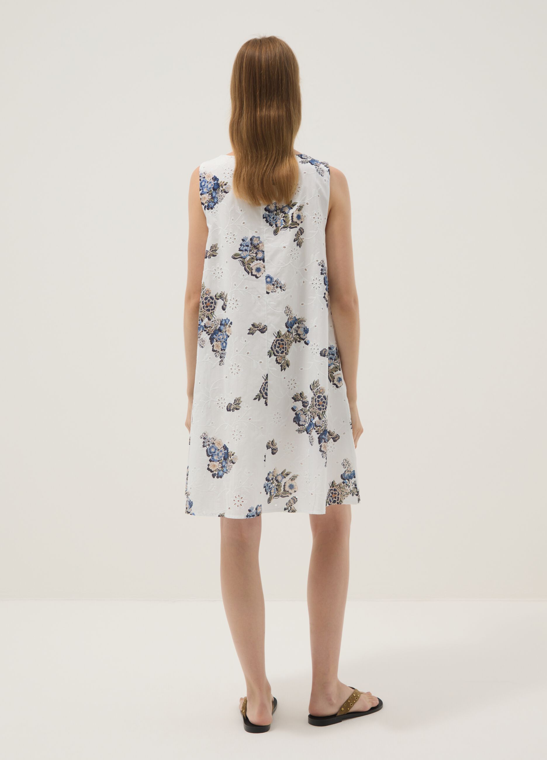 Wei&szlig;es Mini-Kleid aus reiner Baumwolle mit Blumenprint