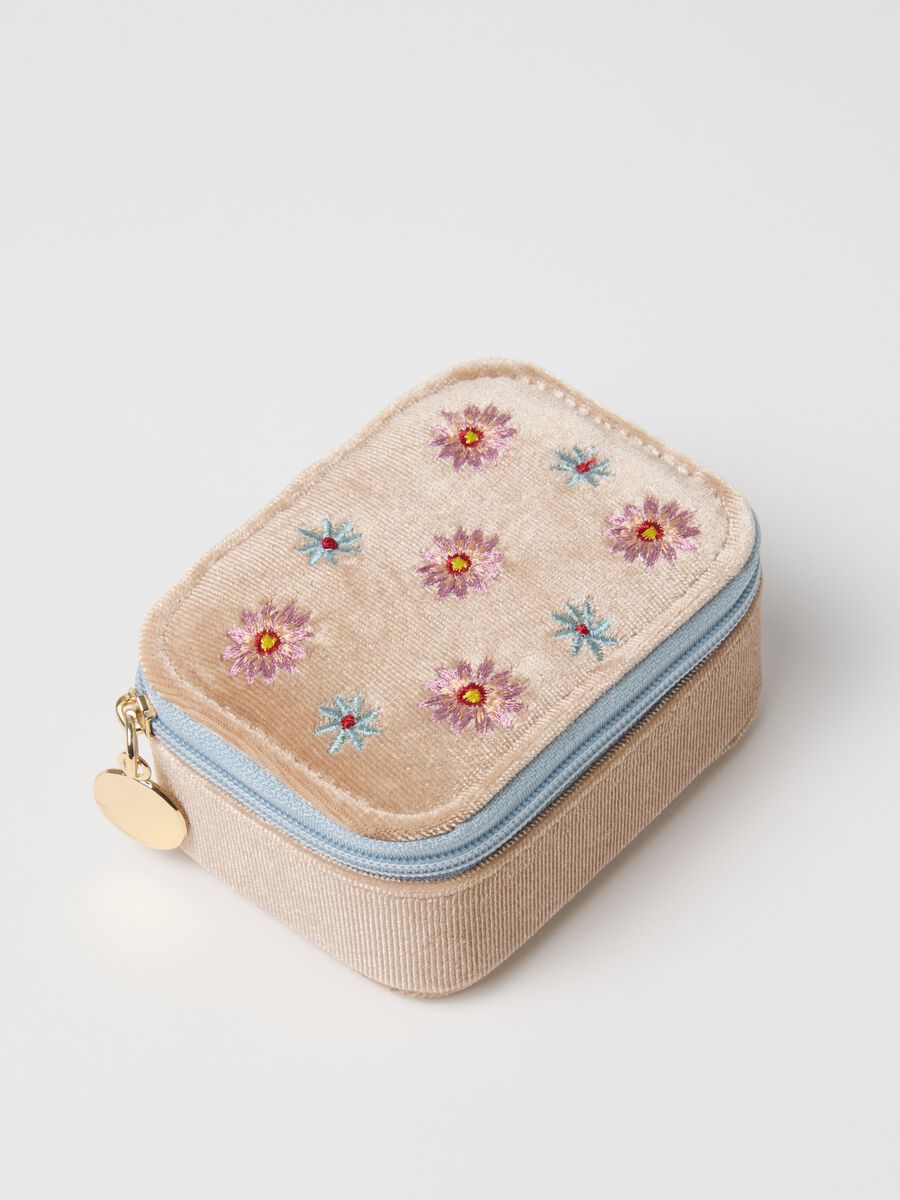 Caja de joyer&iacute;a multicolor con bordados florales y cremallera_1