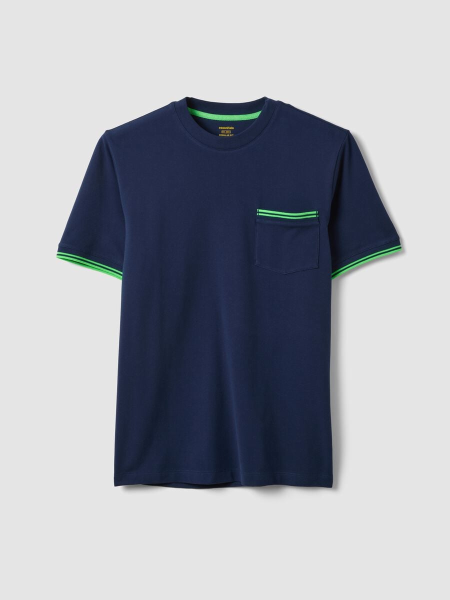 Blaues T-Shirt aus Stretch-Baumwolle mit Brusttasche_4