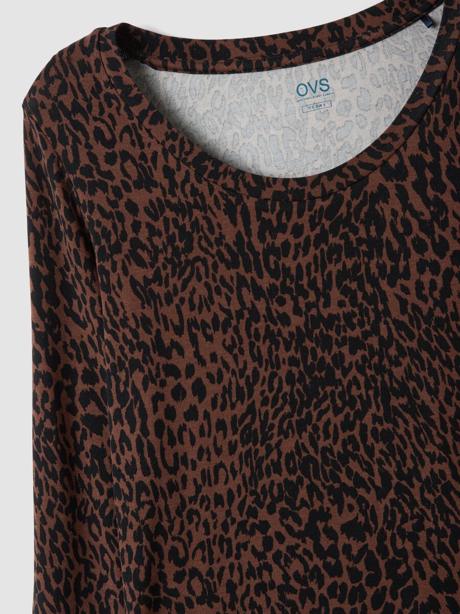 Brown stretch viscose animal-print slim-fit T-shirt_5
