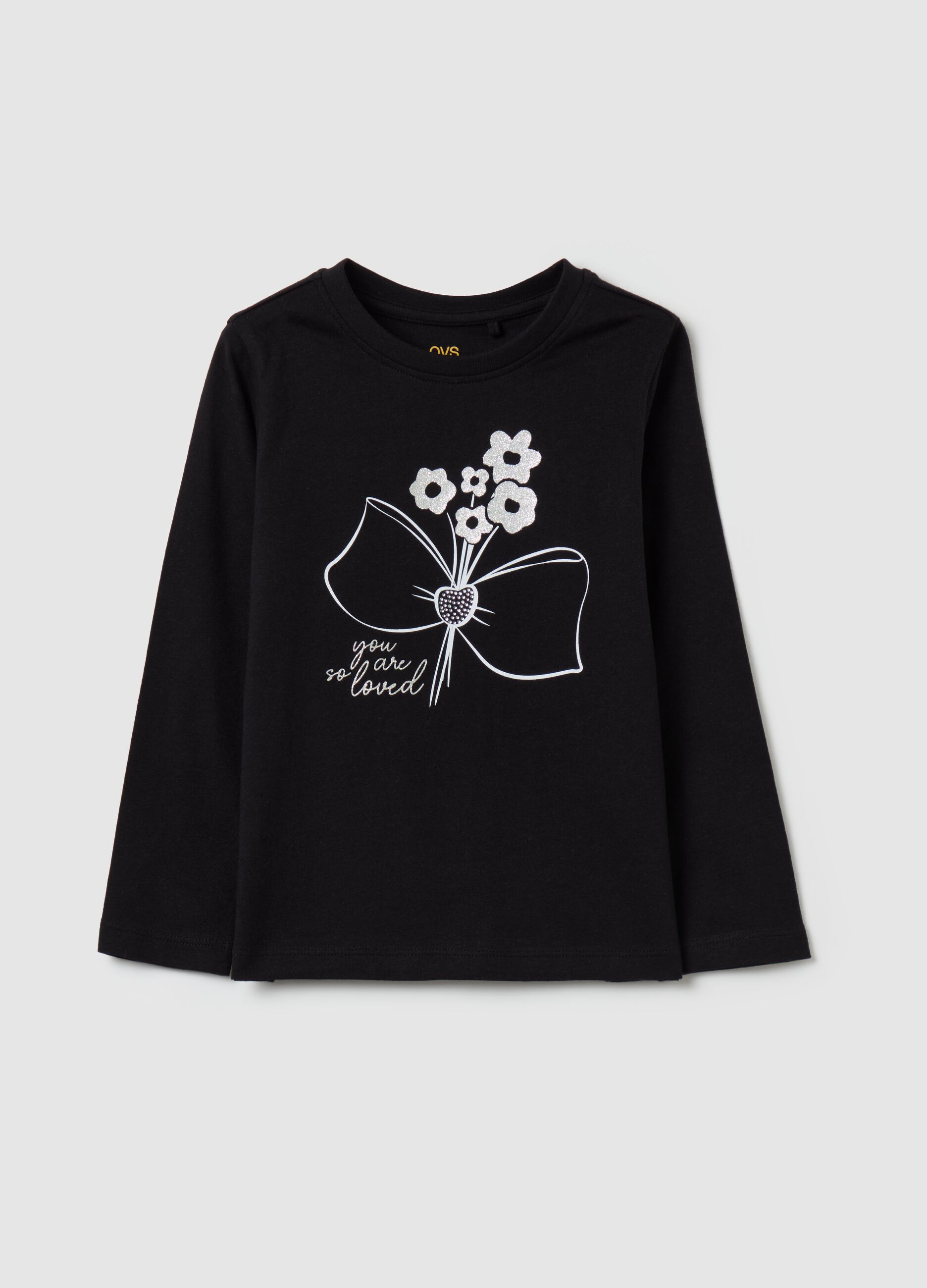 T-shirt with glitter print and long sleeves