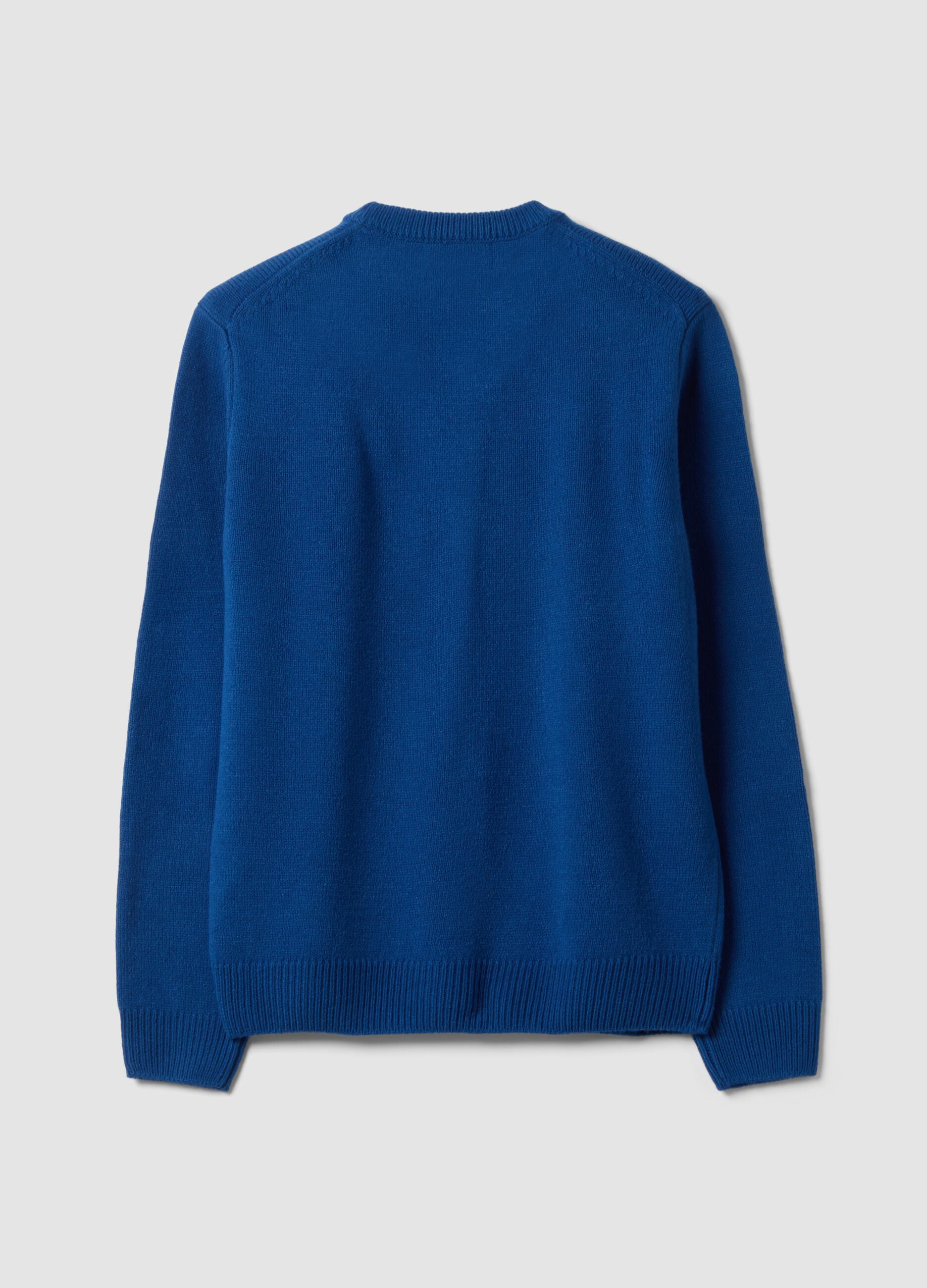 Blue crew-neck jersey knit jumper, regular fit