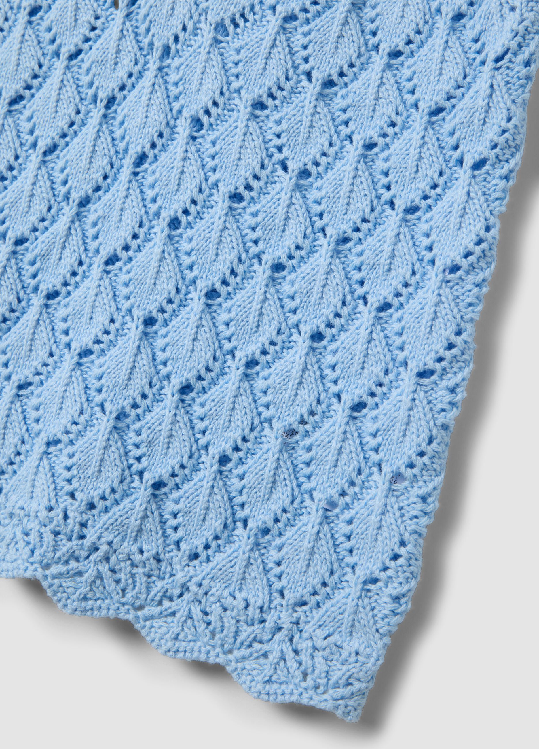 Sky-blue crochet waistcoat in pure cotton, regular fit
