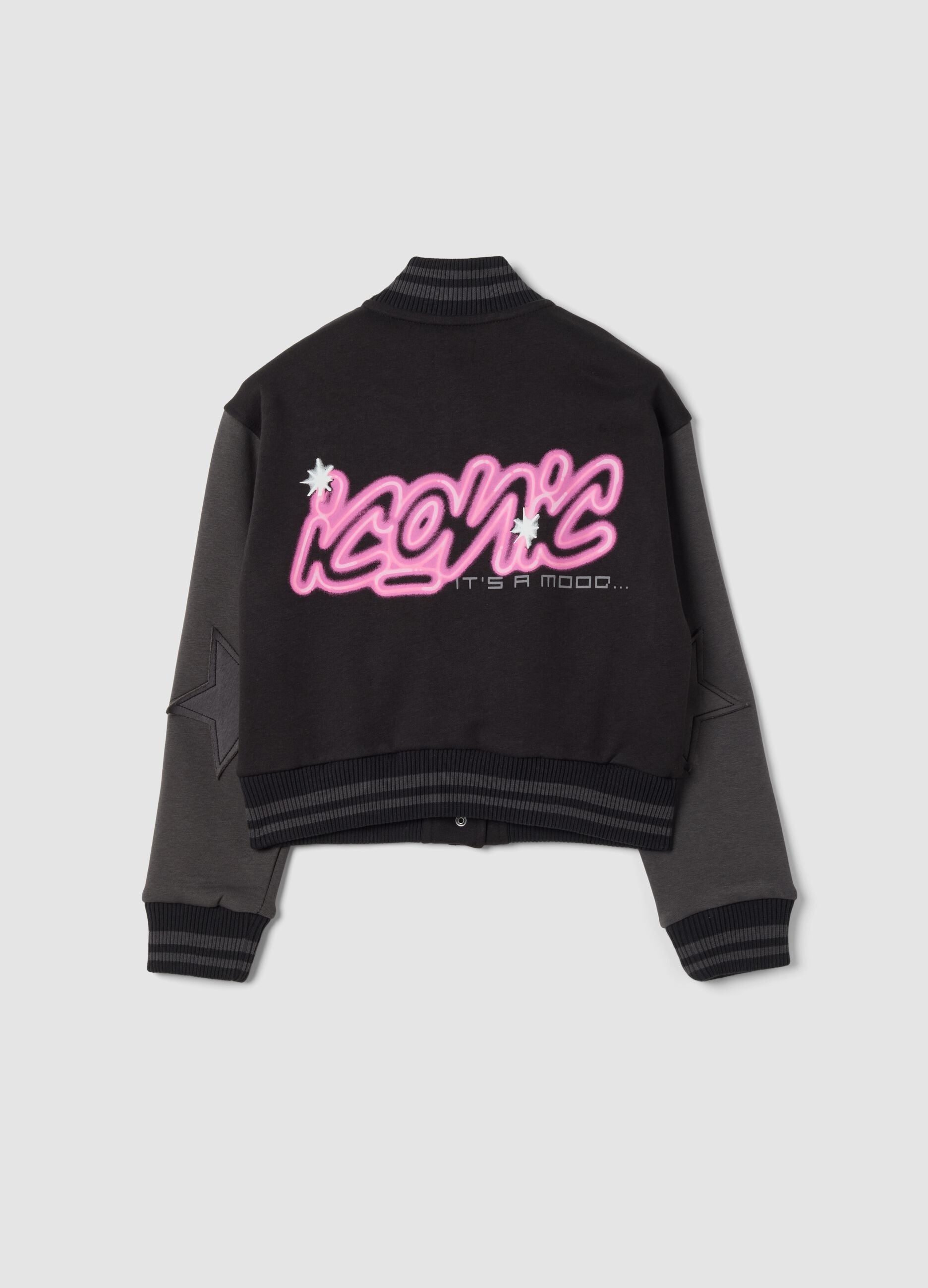 Black and grey cotton-blend varsity jacket, regular fit