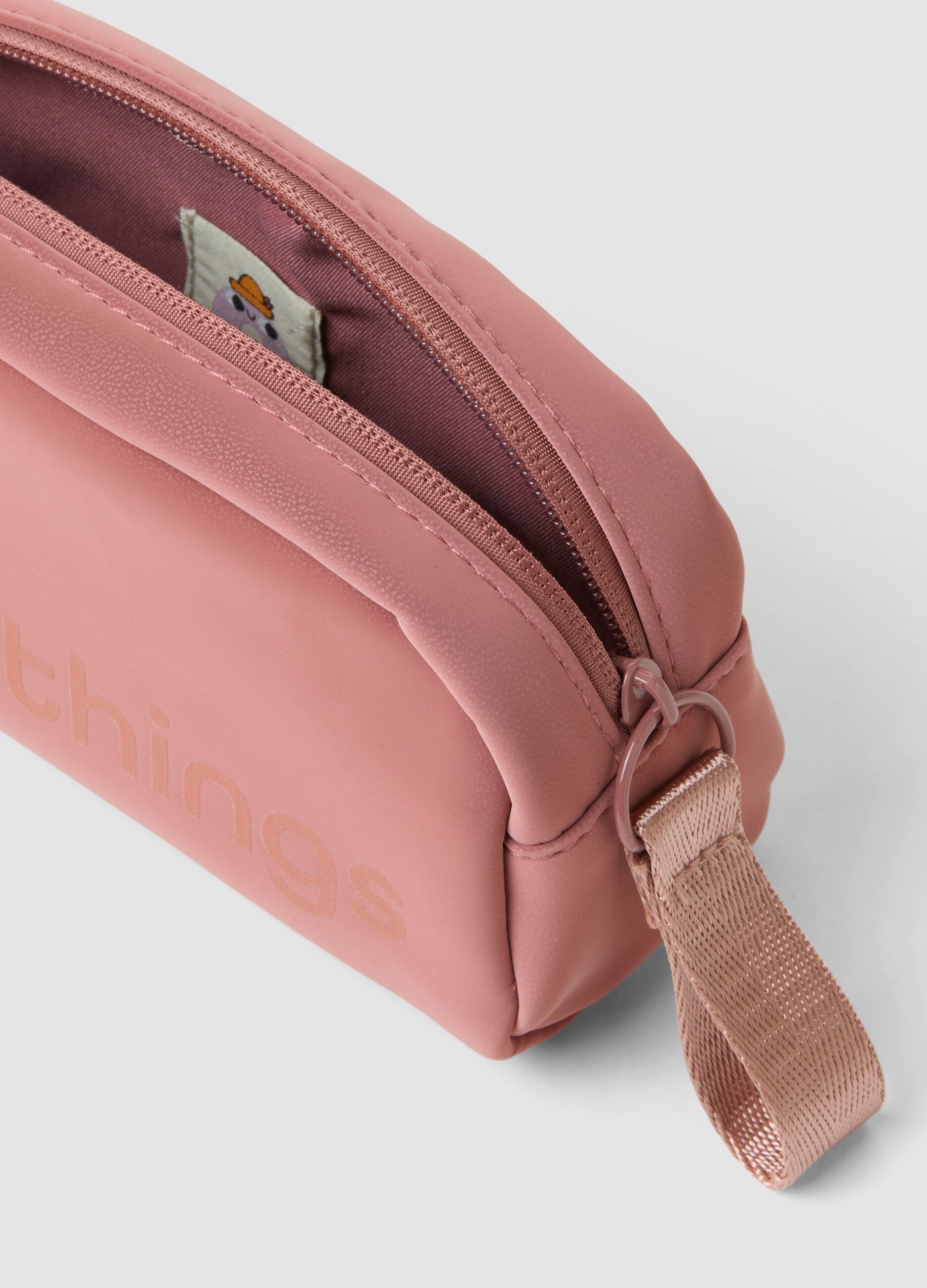 Pink zip wash bag with wrist strap