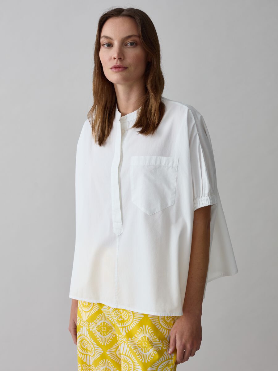 Poplin blouse with puff sleeves_0