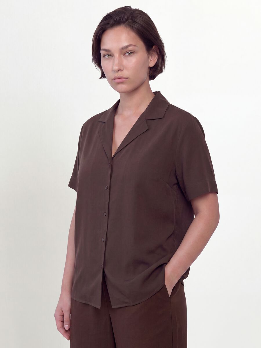 Brown oversized short-sleeve viscose-blend shirt_3
