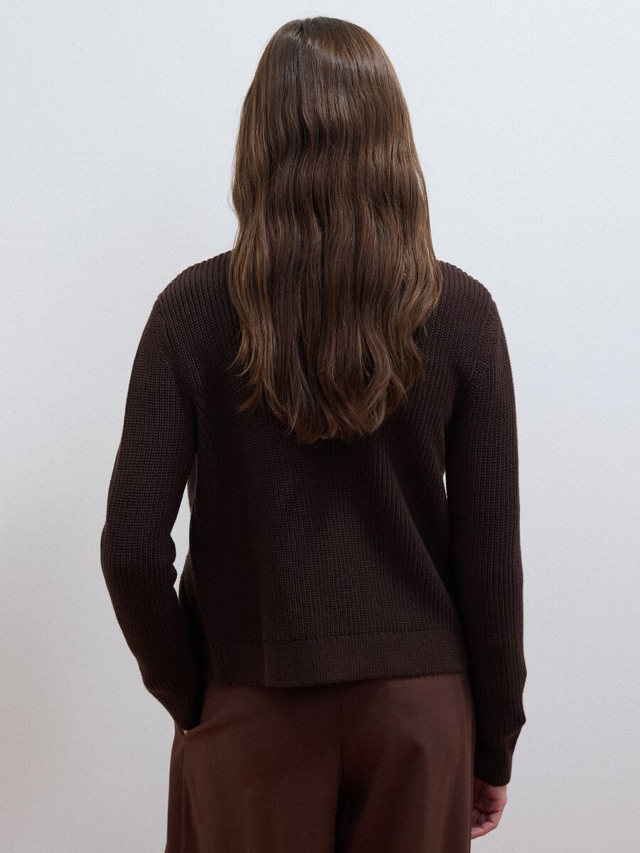 Brown pure cotton crew-neck knit cardigan_3