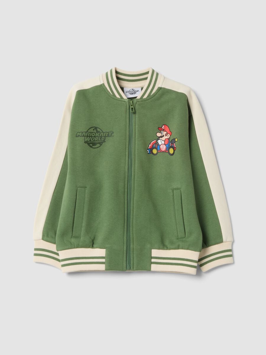 Green oversized cotton-blend sweatshirt with Mario Kart print_0