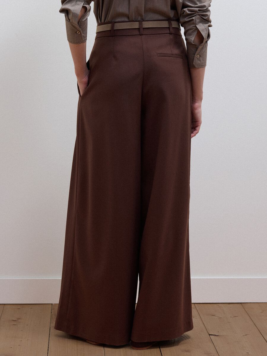 Brown wide-leg formal trousers in stretch viscose with belt_2