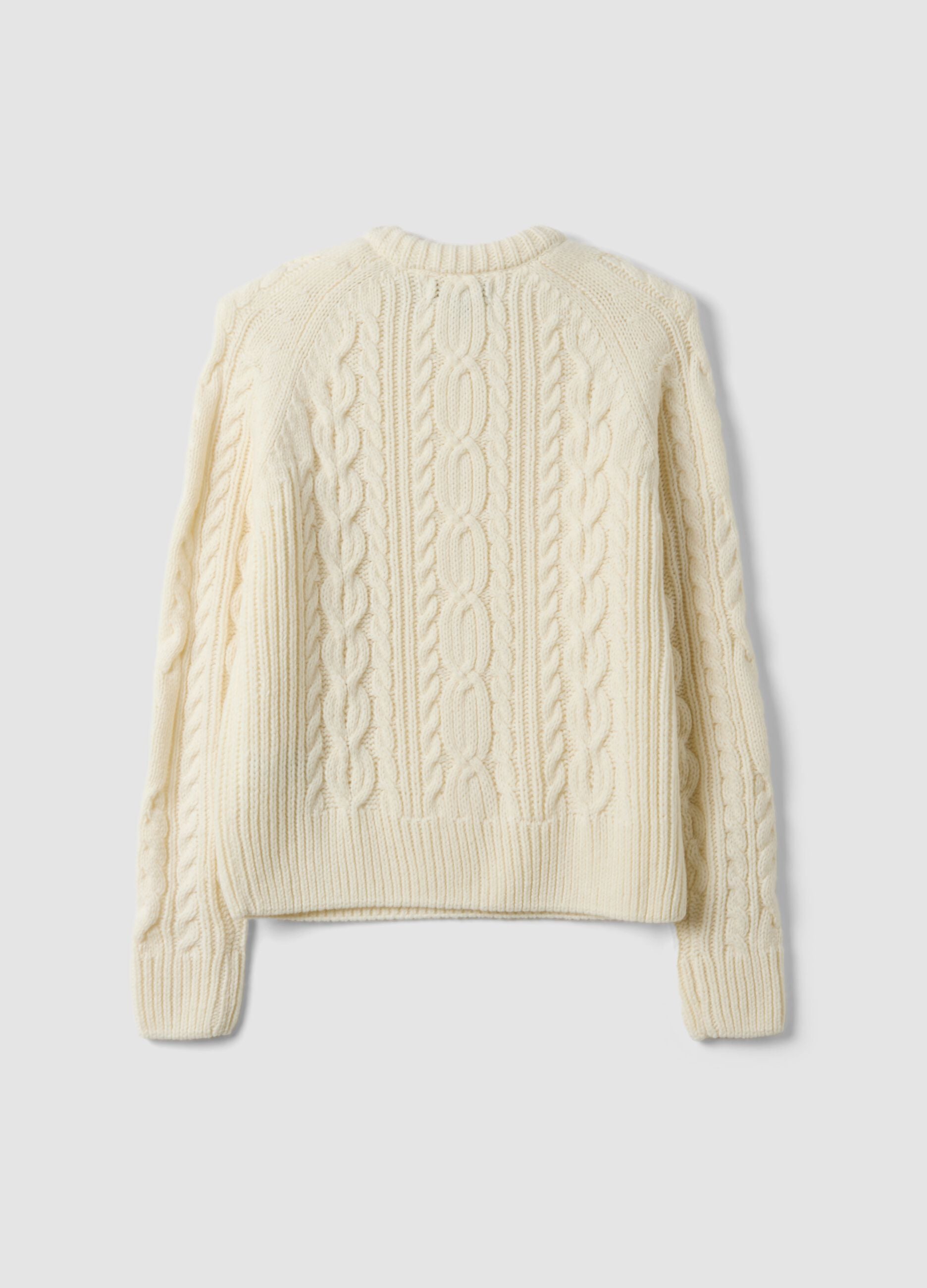 White wool-blend cable-knit crew-neck jumper