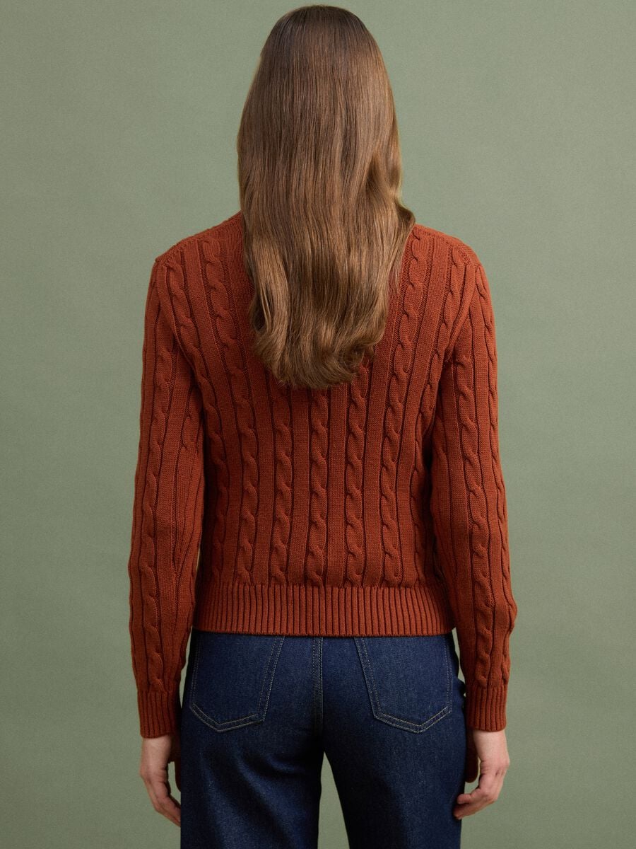 Roter Zopfmuster-Pullover aus reiner Baumwolle mit Rundhalsausschnitt_3
