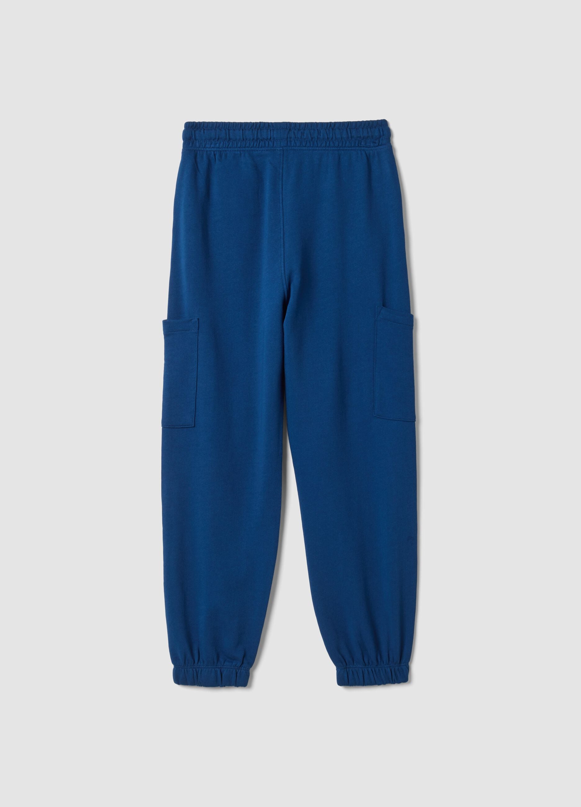 Pantaloni jogger blu in puro cotone con tasche cargo relaxed fit