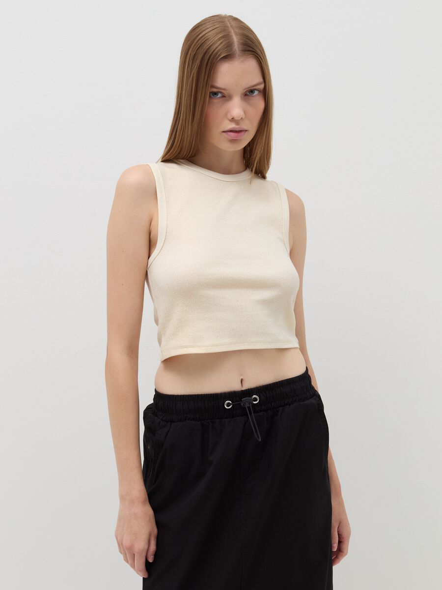Ribbed crop tank top with lurex_0