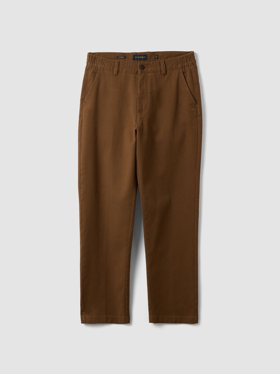 Pantaloni chino marroni in cotone elasticizzato straight fit_0