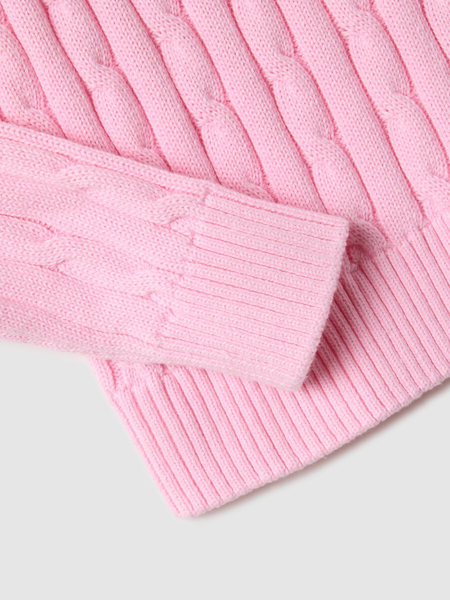 Pink pure cotton regular fit jumper with cable knit_1