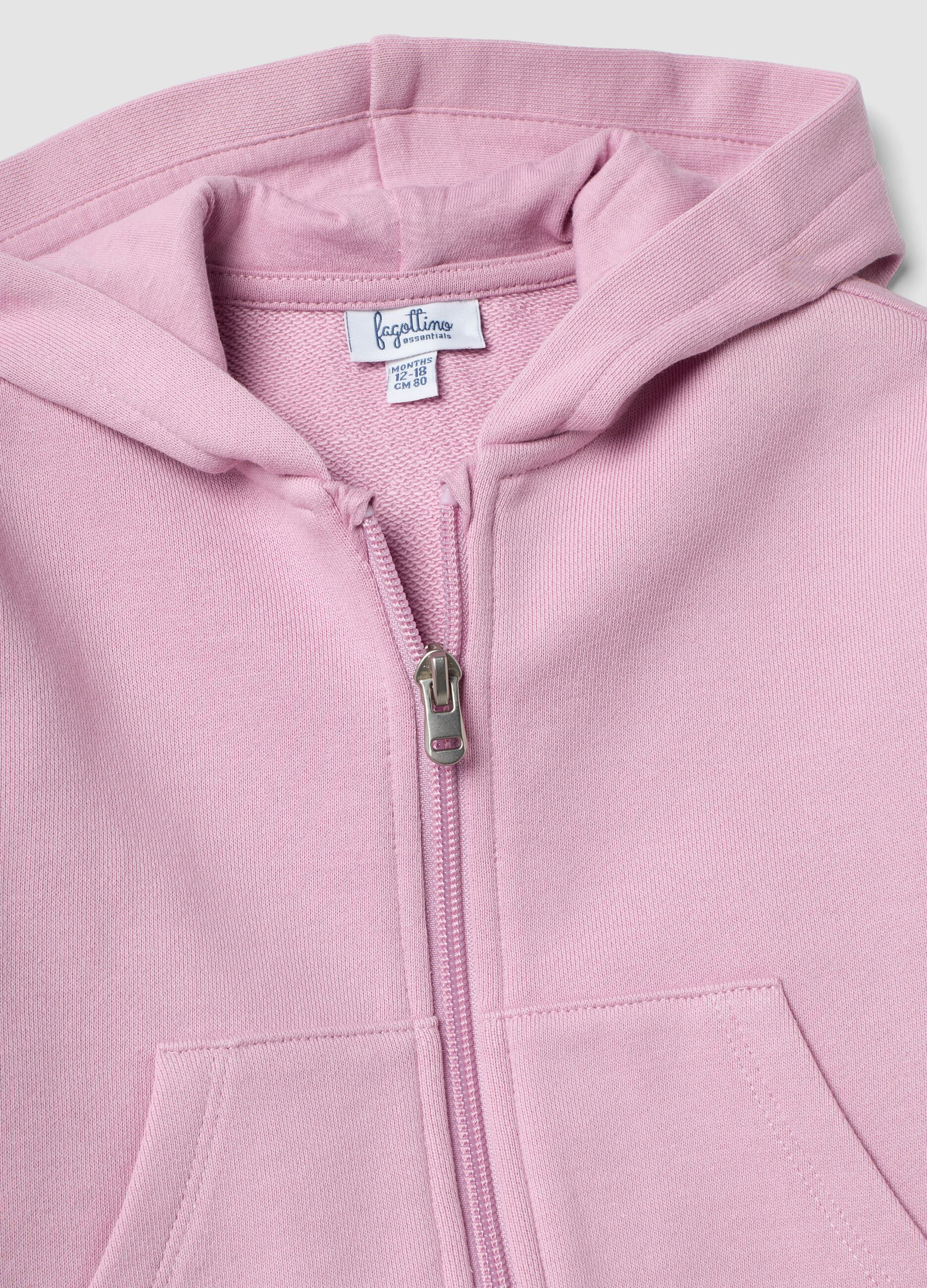 Pink organic cotton hooded sweatshirt with oversized fit for baby girl