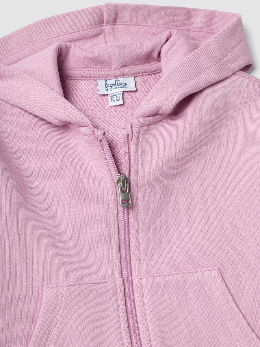 Pink organic cotton hooded sweatshirt with oversized fit for baby girl_2