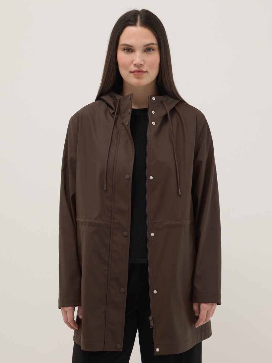 Brown rain jacket regular fit with hood_0