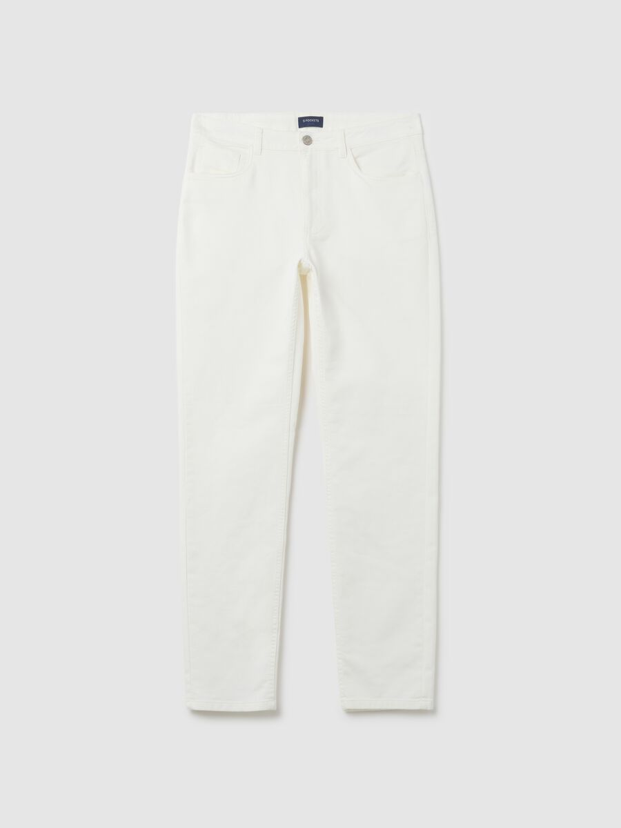 White Stretch Cotton Slim Fit Trousers_4