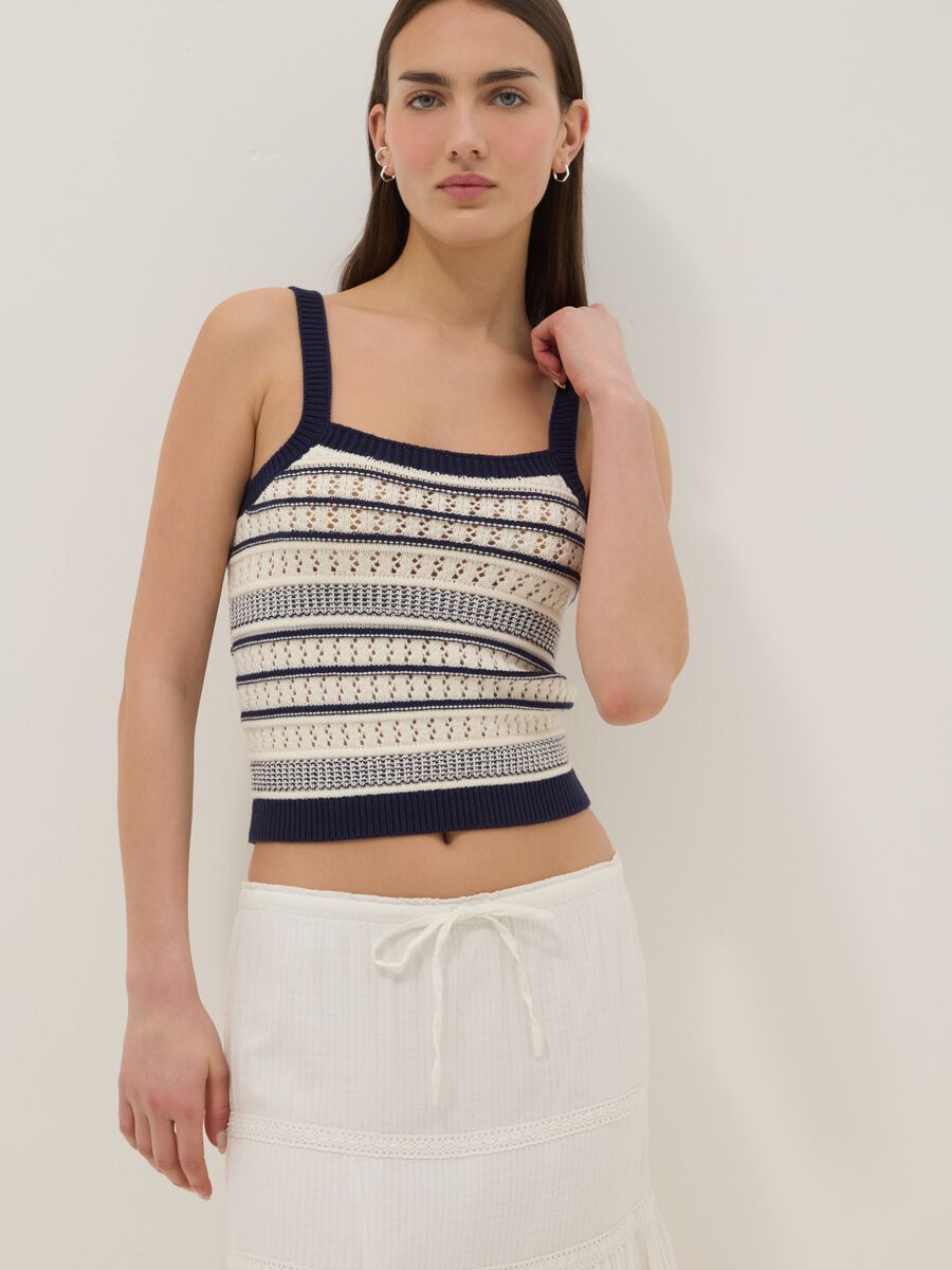 Tailliertes, mehrfarbig gestreiftes Top aus reiner Baumwolle mit d&uuml;nnen Tr&auml;gern_0