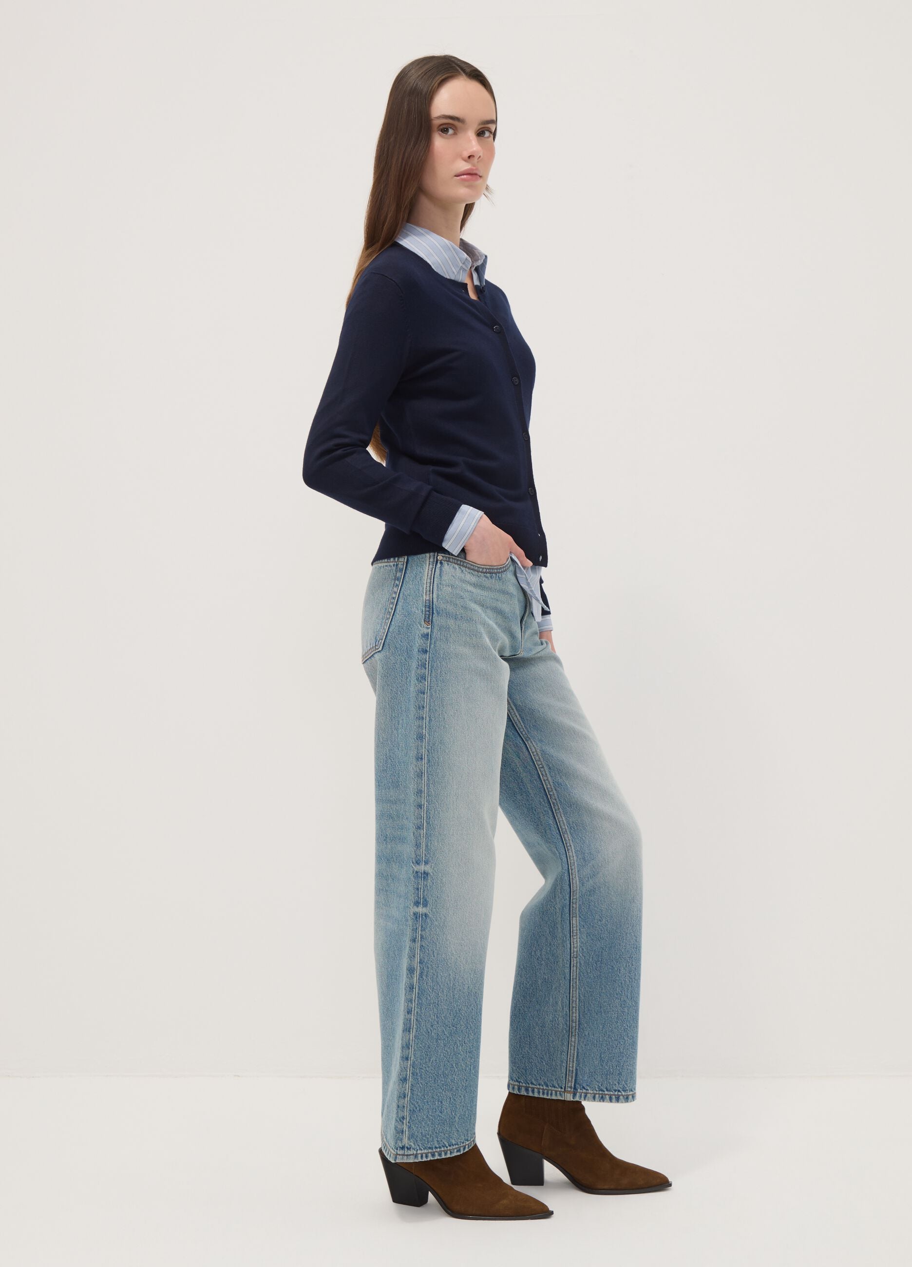 Regular-Fit blauer Cardigan mit Kn&ouml;pfen